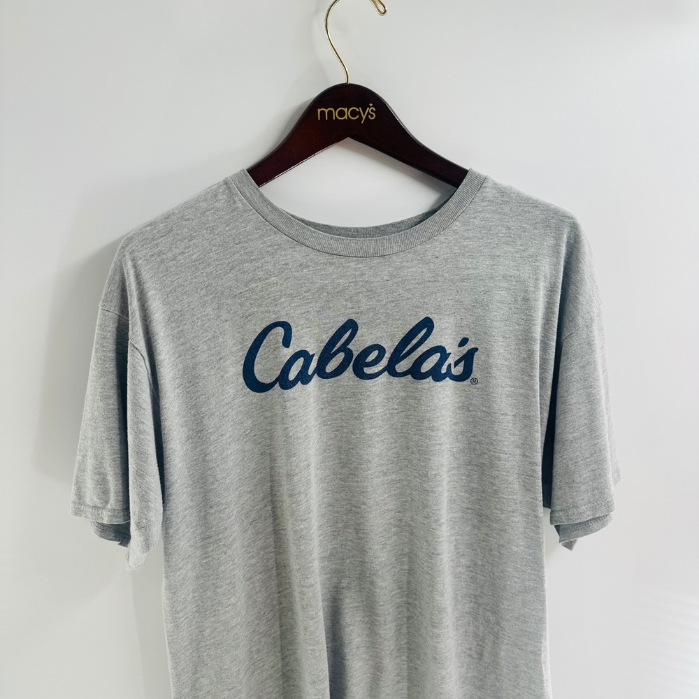 Cabela's T-Shirt Graphic Logo Crew Neck Short Sleeve Casual Gray Tee